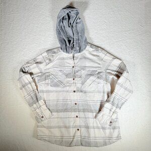 Women’s Natural Reflections Medium Gray Hooded Flannel Button‎ Down Long Sleeve